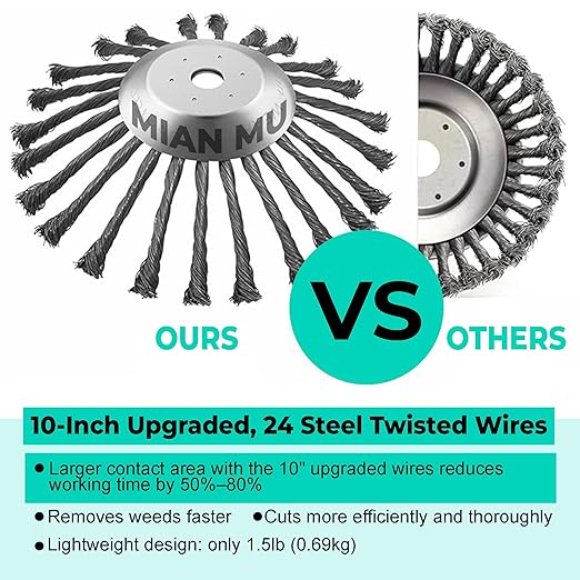 10 Inch Steel Wire Trimmer Head – Universal Weed Eater Attachment for Stihl, Dewalt, Milwaukee & More – Indestructible Weed Wacker Wire Brush Cutter Head for Lawn & Garden