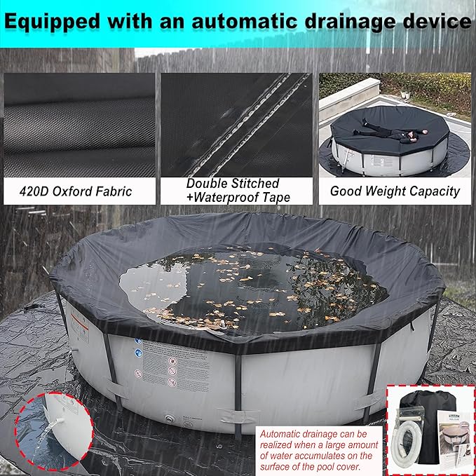20 Ft Pool Cover, with Automatic Drain Round Pool Cover, One-Piece Quick Installation and Removal Above Ground Pool Cover, Preventing Waterlogging, UV Protected Solar Swimming Pool Cover