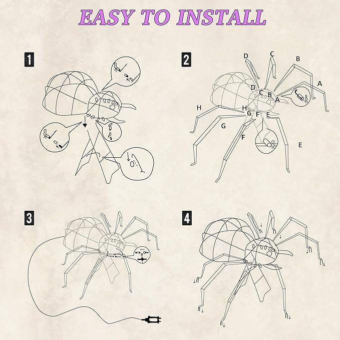 6.8Ft Giant Spider Halloween Decorations Outdoor 82" Light Up Spider with 115 LED Lights for Front Yard, Porch, Garden, Lawn, Halloween Party (Purple)