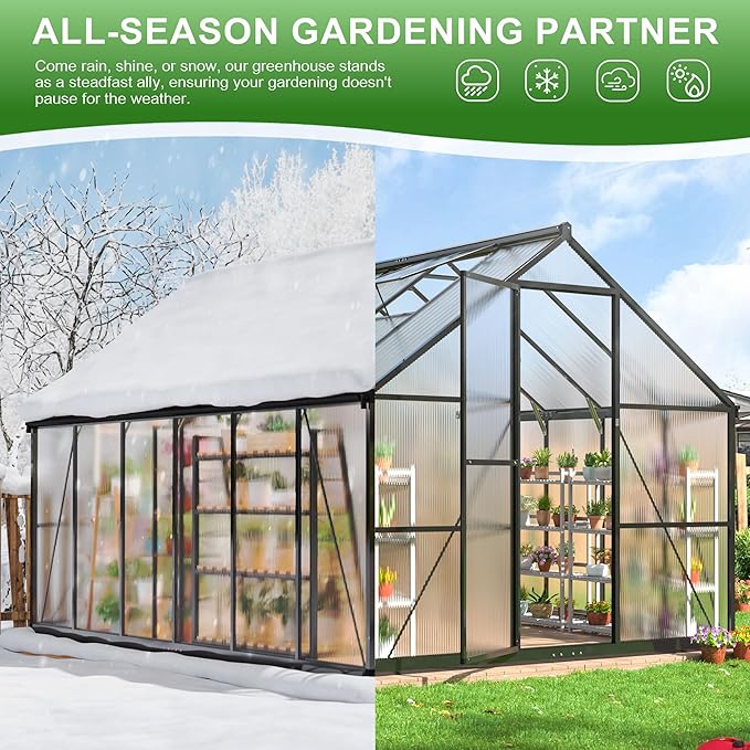 Polar Aurora 8x12 FT Greenhouse, Quick Aluminum Assembly Structure Polycarbonate Greenhouse, Walk-in Greenhouses for Outdoors with Ventilated Windows, Green Houses for Outside Backyard Garden
