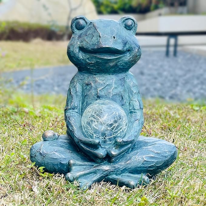 Zen Yoga Frog Garden Statue Ornament, Outdoor Decor, Solar Patio Garden Sculptures & Statues, Gift Ideas for Women