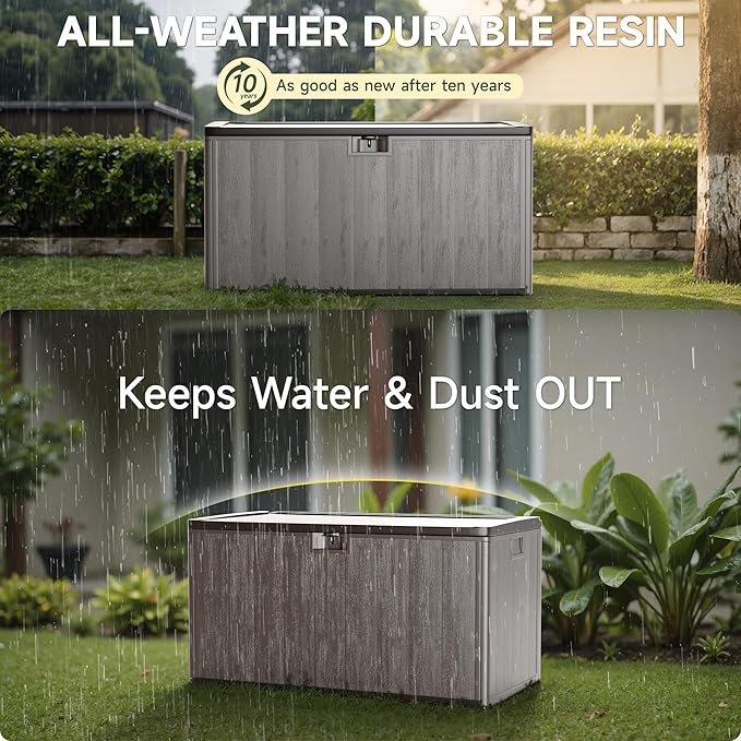 120 Gallon All-Weather Deck Box, Lockable Waterproof Resin Storage with UV Resistance for Patio Furniture, Garden Tools, Pool Accessories (Brown)