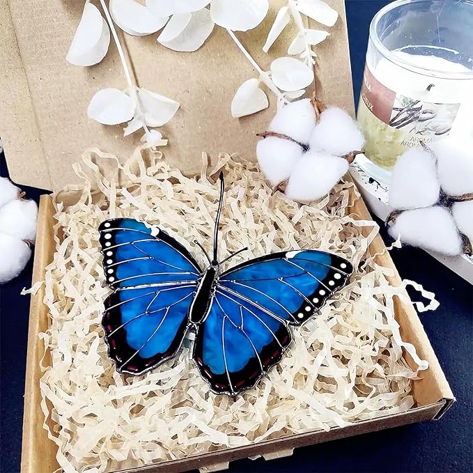2024 New Handmade Stained Glass Butterfly Suncatcher, Sun Catcher Hanging for Car, Butterfly Decorations and Gifts for Women (B-Green)