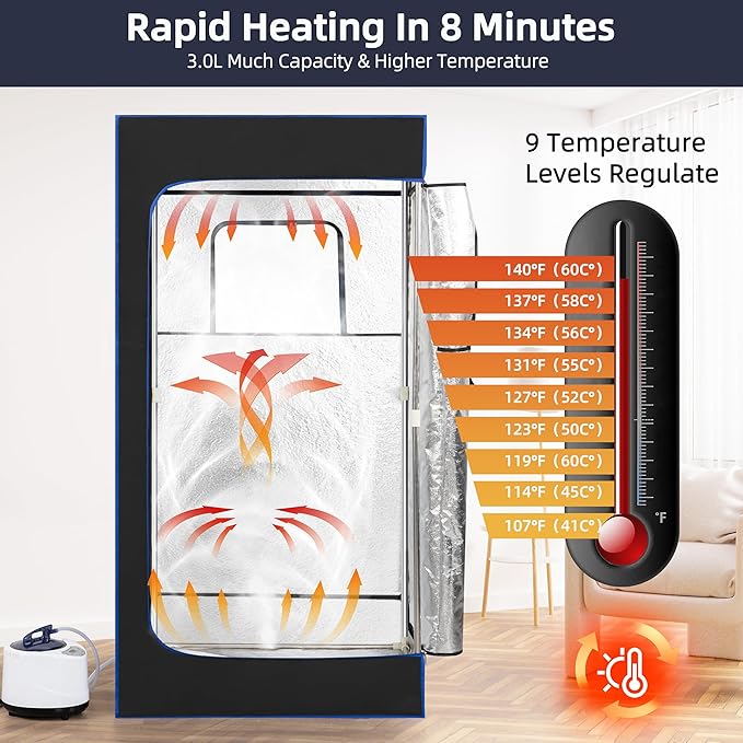 Portable Sauna, Full Size, Steam Tent Sauna Box with 3.0L Steamer, Remote Control, Folding Chair, 9 Levels