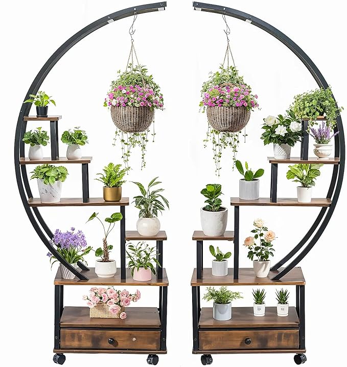 Plant Stand Indoor: 6-Tier Plant Stand Metal Display with Wheels Hanging Planters for Indoor Plants/Books/Fashion Accessories 2pcs