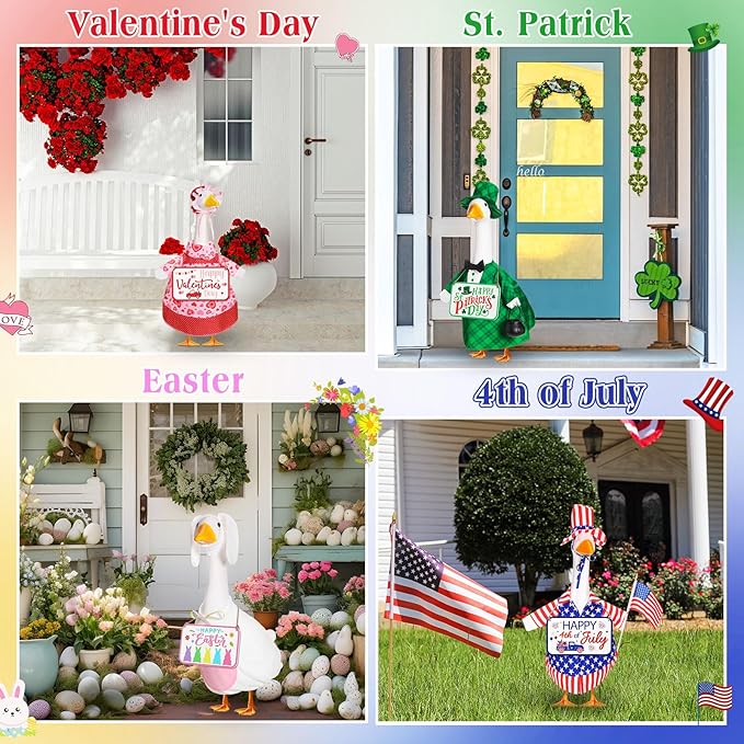 8 Set Seasonal Holiday Goose Outfits Hanging Signs Fall Halloween Christmas Porch Statue Outfits All Seasons Holiday 23" Goose Clothes Patio Lawn Outdoor Decors(Classic Style)