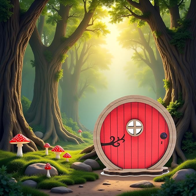 Red Fairy Garden Door,Tree Fairy Doors Decoration for Trees Outdoor and Tree Trunk,DIY Mini Garden Lawn Ornament Decor,Fairytale Tiny House Doors Mini Gift,Buildings and Structures Garden Miniatures