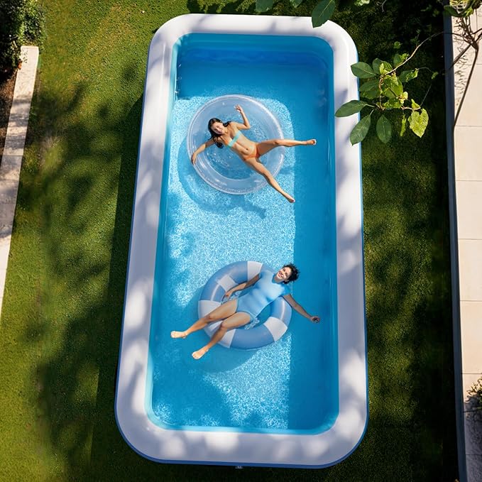 Inflatable Pool for Kids and Adults, 142" x 71" x 21" Blow Up Pools, Rectangular Family Swimming Pool