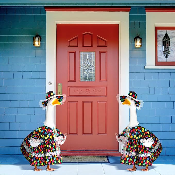 Suzile Happy Birthday Goose Outfit Dresses Clothes for 23" High Cement or Plastic Porch Goose Costume for Yard Lawn Outdoor Garden Patio Statue Xmas Santa Holiday Decor