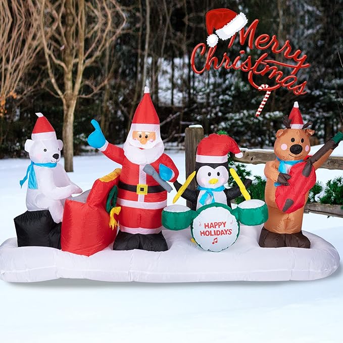 9 FT Long Christmas Inflatable Santa Reindeer Penguin Polar Bear Outdoor Decorations, Inflatables Christmas Blows up Yard Decorations with Built-in LED Lights for Party Holiday Outdoor Decor