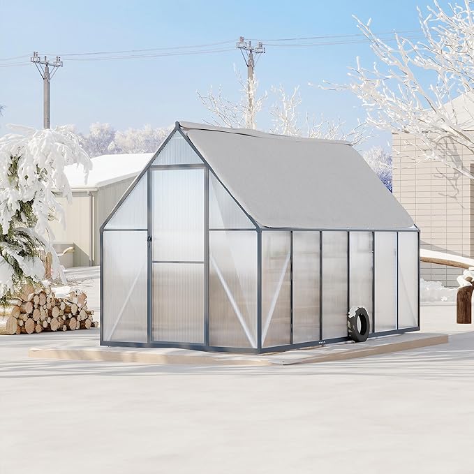 6x11 ft Aluminum Large Walk-in Greenhouses for Outside, Polycarbonate Greenhouse with Aluminum Frame, Greenhouse with Ventilation and Rain Gutter, Polycarbonate Greenhouses for Outdoors
