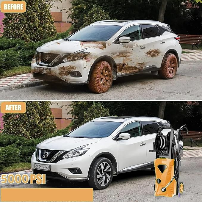 5000PSI Eectric Pressure Washer 2025 2.8GPM High Power Washer with 4 Pressure Nozzle and Soap Bottle for Home, Car Washing, Fence Cleaning, Patio (Orange)