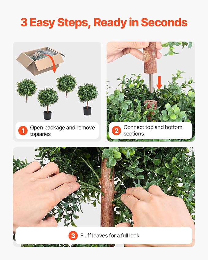 VEVOR Artificial Topiary Boxwood Double Ball, 2 Set 36 inch Faux Boxwood Plant Balls, Fake Silk Tree Look Real, Easy Assembly for Decor Front Porch Outdoor Patio Garden Balcony Backyard Indoor