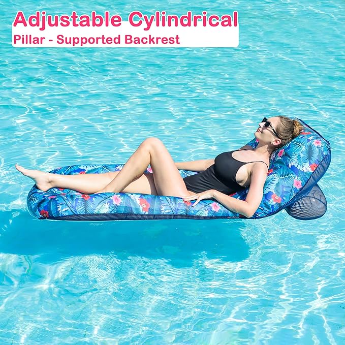 FindUWill Inflatable Pool Float Lounger - Fabric Pool Float with Cup Holder, Backrest, Swimming Water Floaties Pool Raft for Adults