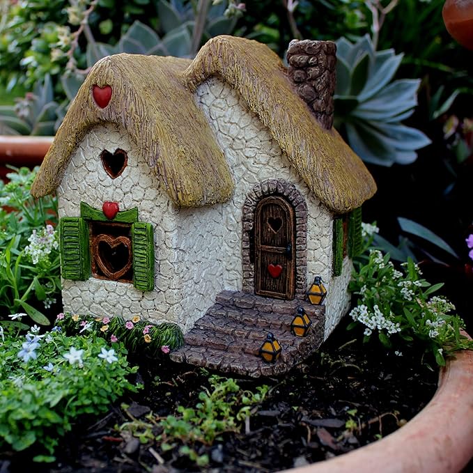 PRETMANNS Fairy Garden House for Outside – Sturdy Building 7” High with Door That Opens – Adorable Miniature Garden Accessories Supplies