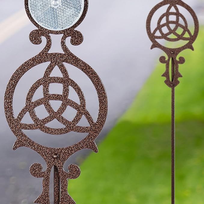 Touch of Class Pathways Reflective Driveway Marker Stake Set of Two for Outdoor Use | Celtic Knot Emblem Design | Personalized Tall Reflector Set of 2 | Weathered Bronze Durable Finish