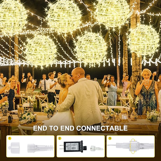 Christmas String Lights Outdoors,4 Pack 15.74" Sphere Lights,Ball Tree Garden Globe Lights for Home, Party, Christmas, Porch Patio,Wedding, Garden,Tree Decoration with Plug