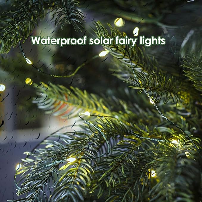 Solar String Lights for Outside,33FT 100LEDs (2 Pack) Solar Fairy Lights,Waterproof 8 Modes Outdoor String Light for Patio Garden Backyard Tree Balcony Christmas,Green Wire,Warm White