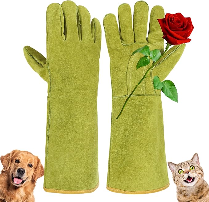 HANDLANDY Animal Handling Gloves, Bite Proof Cat Gloves, Ideal for Rose Pruning, Gardening, Falconry, Pet Grooming (Ginger yellow, 16 Inches)