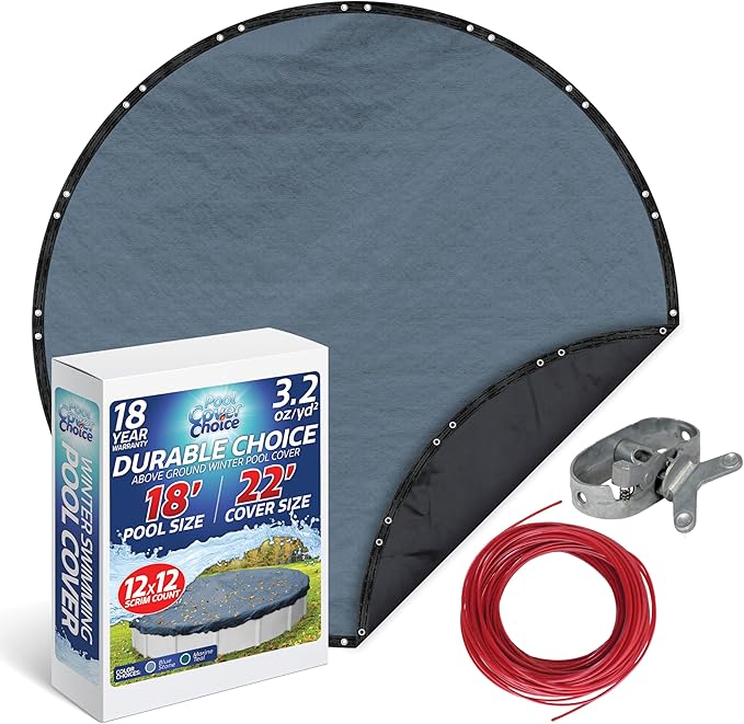 Winter Swimming Pool Cover for 18 ft Aboveground Round Pool Size, Durable Choice Series, Solid Material, Color - Blue Stone, Pool Cover Choice 3418-4CHOICE