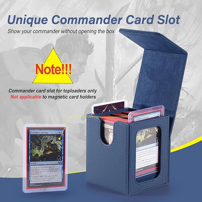 MTG Deck Box, Double Display Window MTG, Commander Deck Box Fits 120+ Single Sleeved Cards, PU Leather Magnetic Closure Card Box with 2 Dividers&2 Toploaders for TCG, CCG, Blue