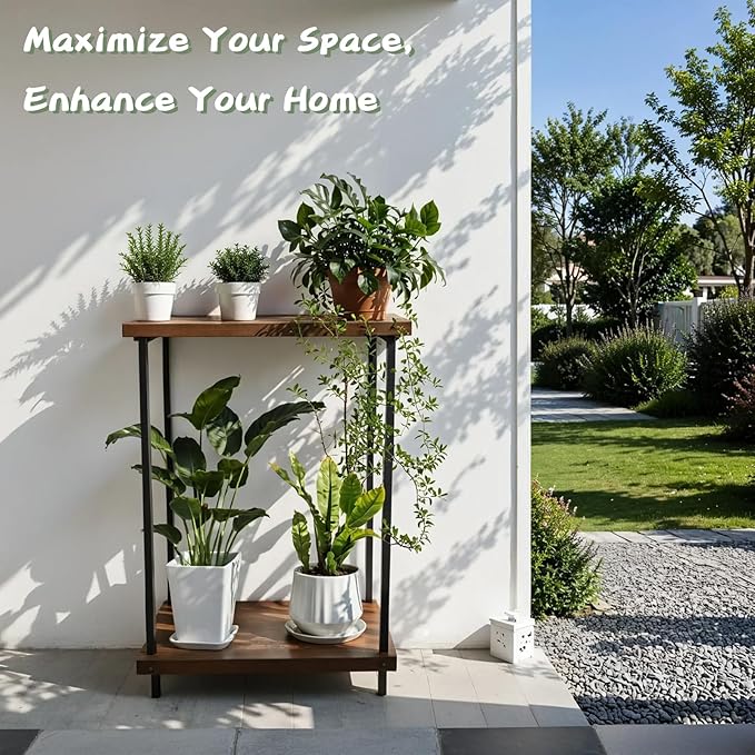 2 Tier Metal Sturdy Heavy Plant Stand, Narrow Plant Stand Indoor and Outdoor L19.68 x W11.81 x H27.55 inch， Capacity & Heavy Duty Construction