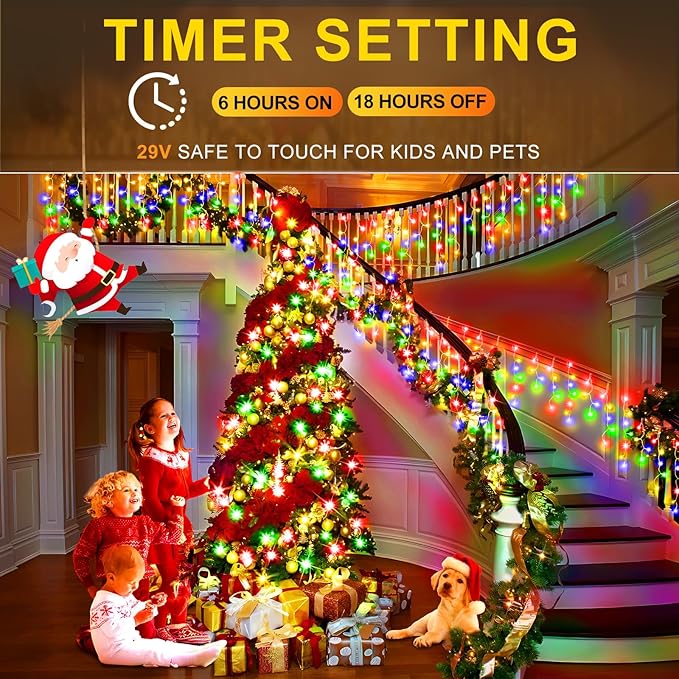 KNONEW 99ft 960 LED Christmas Lights Outdoor Decorations with 180 Drops, 8 Modes Curtain Fairy Light, Clear Wire LED String Light Indoor Decor for Wedding Party Christmas(Multicolor)