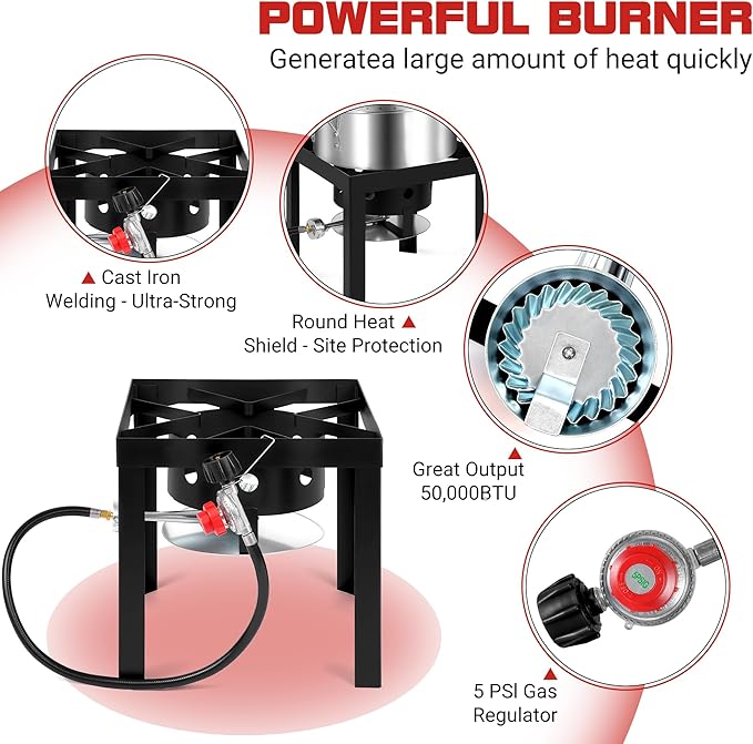 Turkey Fryer with Boiler Steamer Set Basket & 55000BTU Propane Burner, Outdoor Deep Fryer & Seafood Crawfish Boil Pot with Thermometer, Marinade Injector, Turkey Rack & Rack Lifter-OT-3016