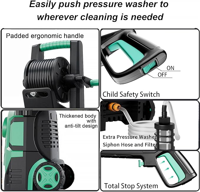 2025New Pressure Washer 4800PSI, 34" Tall, 4 Quick Connect Nozzles,Inlet Hose&Filter&500mlFoam Cannon for Cars/Fences/Driveways/Home Cleaning,Blue