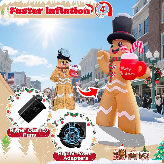 2025 Giant Christamas Inflatable Gingerbread 14FT Giant Gingerbread Man with Mug Christmas Inflatables Outdoor Decoration Xmas Blow Up Yard Decor with Built-in 7 LED for Holiday Party Yard Garden Lawn