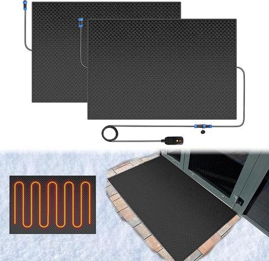 Snow Melting Mats Outdoor for Entrances, 30 x 48 in 2 Pack No-Slip Rubber Heated Outdoor Mats with 10 ft Power Cord, 3 in/h Speed Snow and Ice Melting Pads for Winter Roofs, Backyards Snow Removal