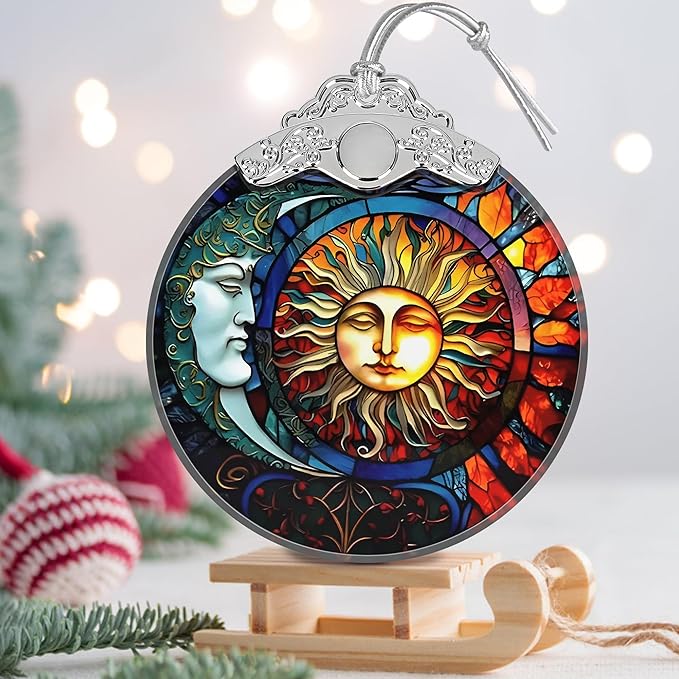 Stained Glass Sun and Moon Ornament - Christmas Ornaments - Christmas Tree Decorations - Holiday Present Ideas - Gift Exchange