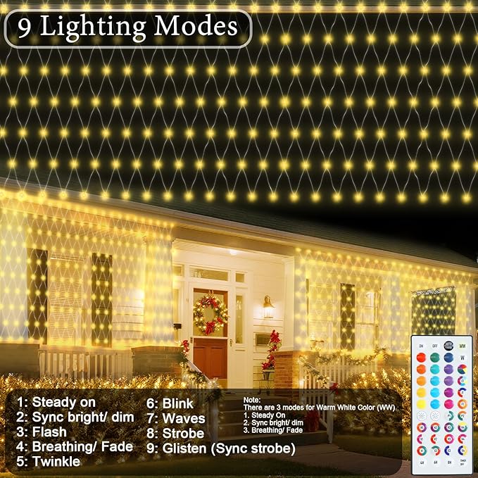 RGB Christmas Net Lights, Color Changing Outdoor LED Mesh Lights, 14.8x4.9 ft 240 LED Christmas Outdoor Net Light, Connectable Plug in Waterproof Tree Light Bushes Halloween Decor