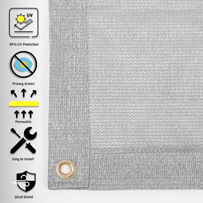 SUNNY GUARD Shade Cloth Custom Size 9x17 FT Sun Shade Screen Fabric Shade Cover Tarp with Grommets for Pergola Backyard Garden, Light Grey(We Customized)