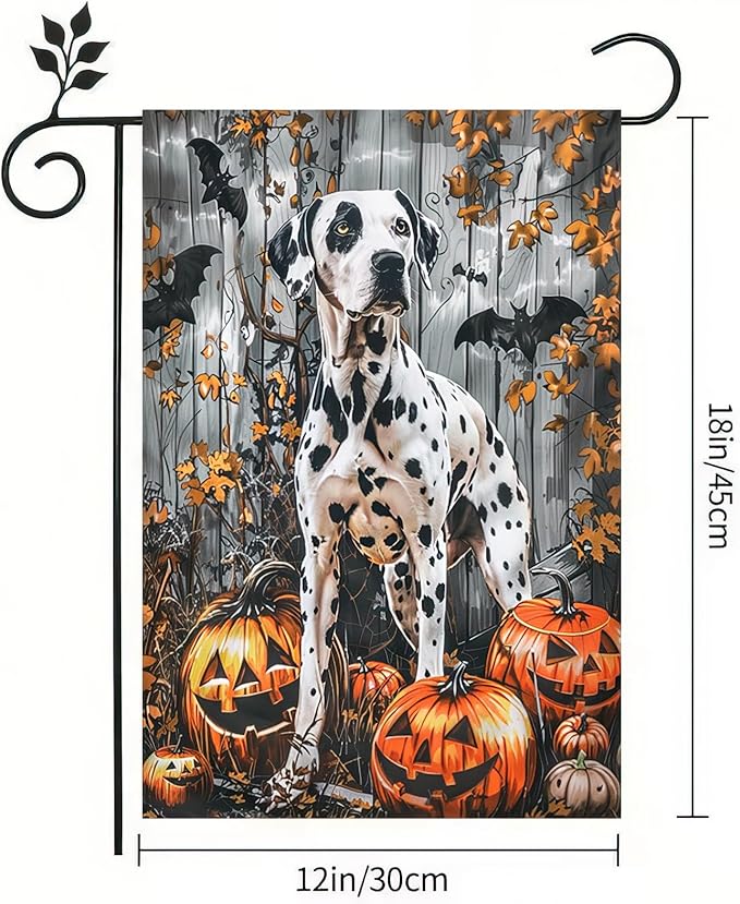 Halloween Dalmatian Garden Flag 12x18 Vertical Double-Sided Trick or Treat Pumpkin Fall Holiday Outdoor Decorations Polyester Yard Flag