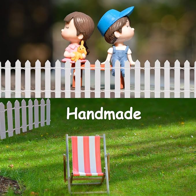 Miniature Wood Picket Fence - 2 Pcs DIY Brown and White Fence with Gate, 40 Inch Long for Fairy or Dollhouse Garden