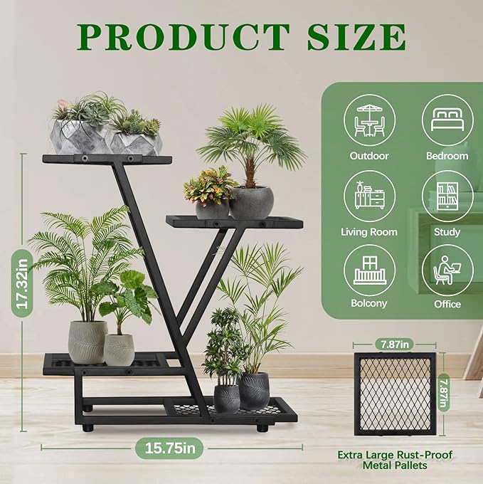 4Tier plant stand，outdoor plant stands for patio，Planter Display ShelvingIndoor Outdoor，Multiple Flower Pot Holder， suitable for garden corners, balconies, and living rooms