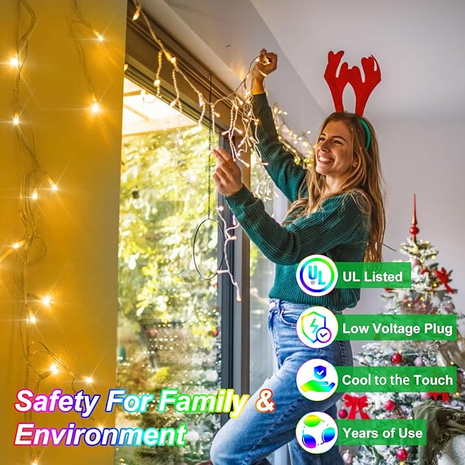 1620 LED Christma Lights with 360 Drops, 164ft Outdoor Hanging lights with 8 Modes & Timer Memory, Outsite Waterproof Curtain String Lights for Front House Fence Tree Holiday Decorations (Warm White)