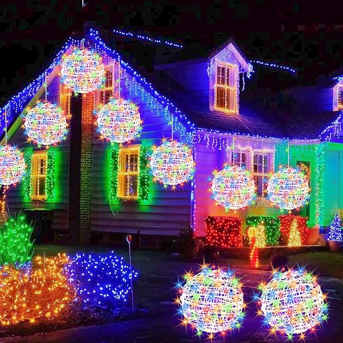 Christmas String Lights Outdoors,4 Pack 11.81" Sphere Lights,Ball Tree Garden Globe Lights for Home, Party, Christmas, Porch Patio,Wedding, Garden,Tree Decoration with Plug