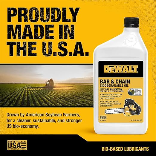 DEWALT – Biodegradable Bar & Chain Oil – Green, Eco-Friendly, Non-Toxic Professional Bar & Chainsaw Lubricant – Ultraclean All-Season Oil for Gas, Electric Saw, and Pole Saw, 32 oz