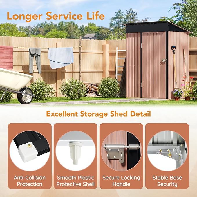 5X3X6.1FT Garden Storage Shed with Lockable Door,Steel Tool Shed with Sloping Roof,Anti-Corrosion Metal Shed for Backyard Patio Lawn (Light Wood Grain)