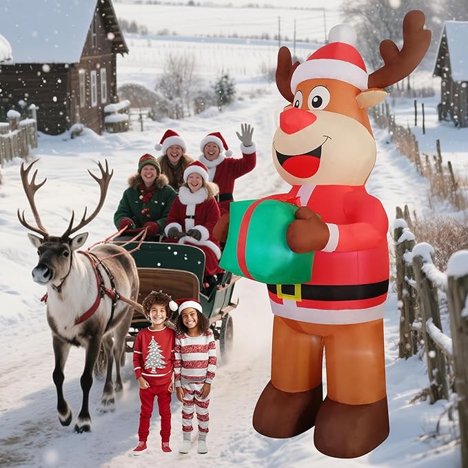 12ft Christmas Inflatable Yard Decor Build-in LED Outdoor Blow up Christmas Decorations for Yard/Lawn/Garden (12ft Reindeer)