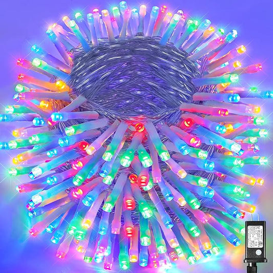 Vivideal 1000 LED String Lights Indoor Bedroom, 328FT Christmas Lights Plug in with 8 Modes Clear Wire Waterproof for Outside Party Garden Decor, Multicolor