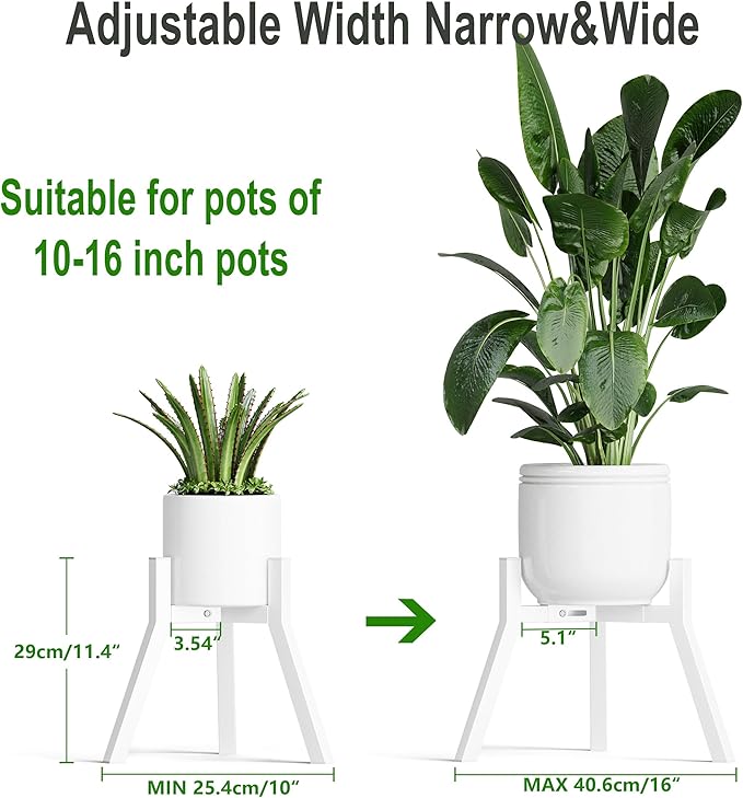 Adjustable Plant Stands Set of 2, Metal Modern Small Plant Holder, Heavy Duty Stable Flower Holder Stand Rack for 10-16 Inch Indoor Outdoor Corner Living Room Balcony Office White PS-007WH-2