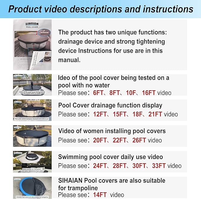 28 Ft Pool Cover, with Automatic Drain Round Pool Cover, One-Piece Quick Installation and Removal Above Ground Pool Cover, Preventing Waterlogging, UV Protected Solar Swimming Pool Cover