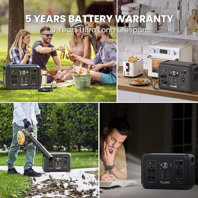 ALLWEI LiFePO4 Portable Power Station 1200W, 1008Wh LiFePO4 Battery, UPS Function, 1.5Hrs Fast Charge, 4 AC Outlets(Peak 2400W), Solar Generator for Outdoor Camping RVs CPAP Home Emergency