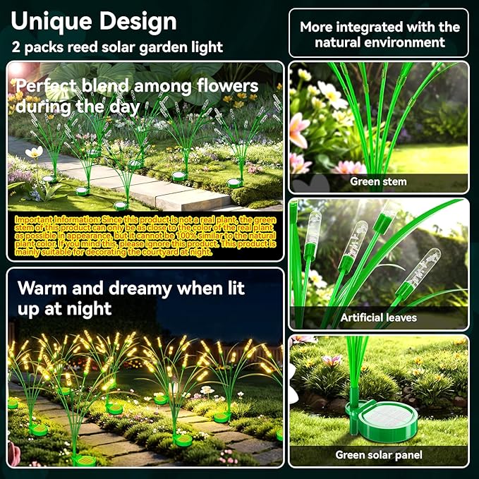 Solar Garden Lights 2 Pack, 16LED Swaying Solar Lights for Mother's Day, 30 Inches Waterproof Yard Light for Pathway Yard Outdoor Garden Decor, Gardening Gifts, Warm White