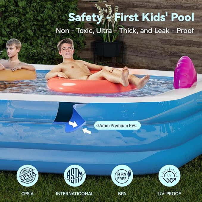 Dragon Inflatable Pool with Lights, Oversized 119"x86"x21" Family Inflatable Kids Pool Flamingo& Swan Inflatable Swimming Pool for Adults Blow up Pool for Backyard（with Electric Pump）