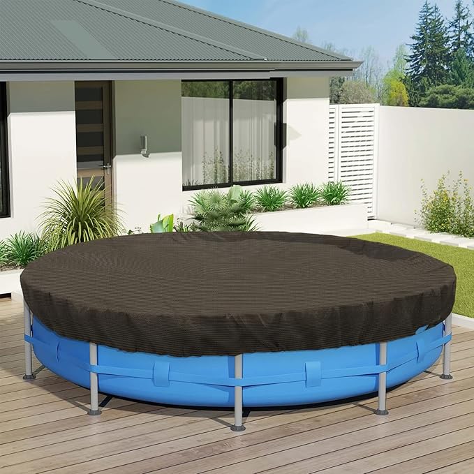 ECOOPTS 17 ft Round Pool Cover for Above Ground Pools, Swimming Pool Cover Protector Winter Safety Cover (Brown)