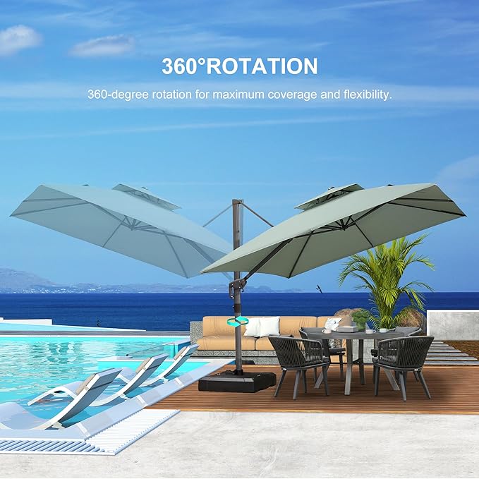 PURPLE LEAF 10 FT Cantilever Patio Umbrella Outdoor Umbrella with 220lbs Base Large Square Windproof Offset Umbrella for Pool Deck Garden, Mint Green